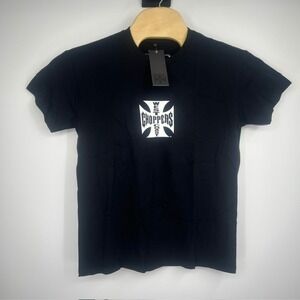 NWT West Coast Choppers Mens Black Graphic Cross Logo Shirt Long Beach CA Size S